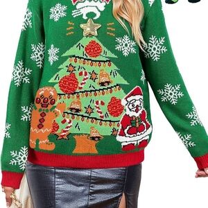 Holiday Green Sweater with Festive Designs
